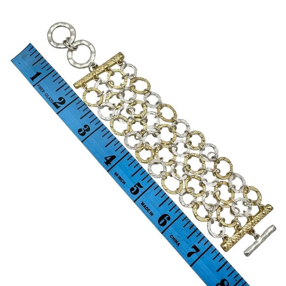 Goldtone and Silvertone Linked Circle Bracelet With Toggle Clasp Vintage - Picture 6 of 7